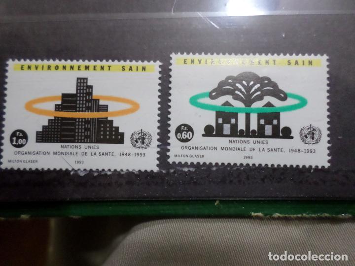 Sellos: .naciones unidas, ginebra, 1993, proteccion del medio ambiente,45 aniv. de la OMS, Yvert 247/8