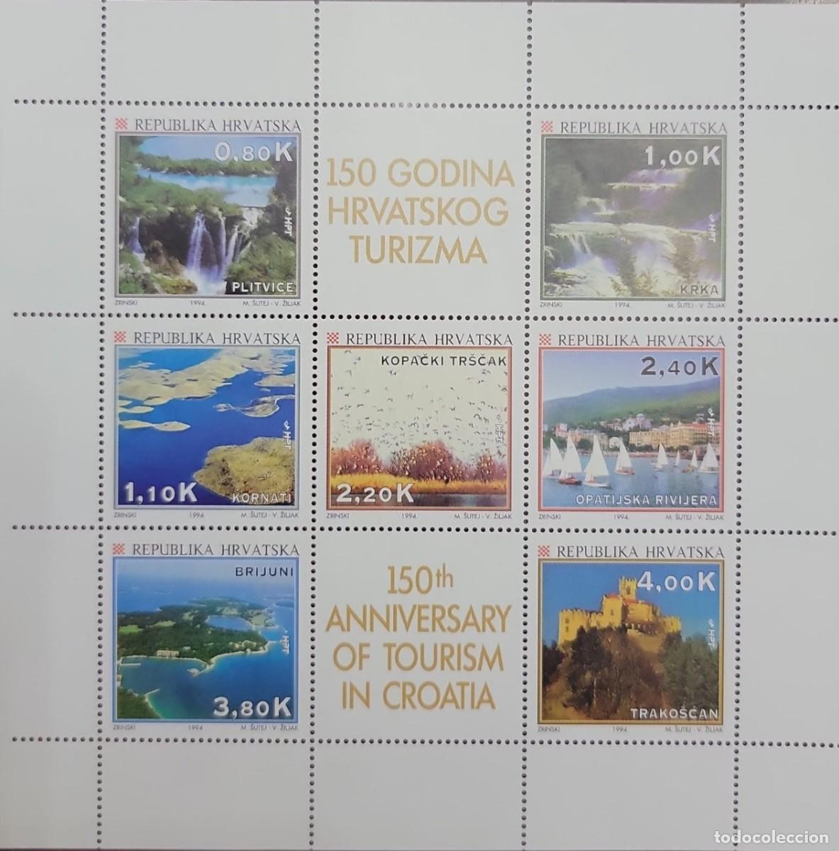 Sellos: SD)1994 CROATIA 150TH ANNIVERSARY OF TOURISM IN CROATIA, PLITVICE LAKES NATIONAL PARK, SKRADINSKI BU