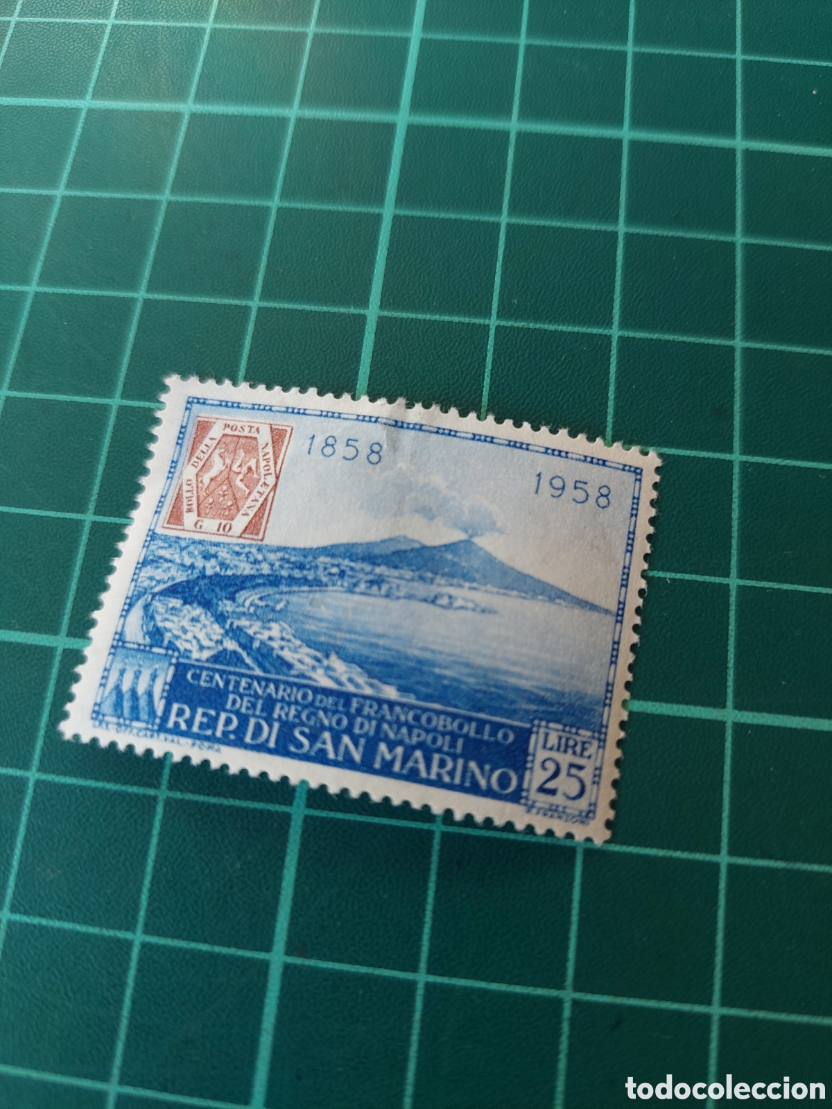 Briefmarken: 1958 san marino exposici&oacute;n napoles yvert 459 charnela desgarro