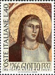 Sellos: REL/S Italia Italy N&ordm; 957 1966 5&ordm; Cent. del pintor Giotto-Madonna-Lujo