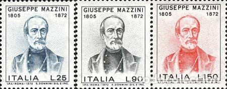 Selos: Italia - 1093/95 - 1972 Cent. muerte del pol&iacute;tico G. Mazzini Lujo