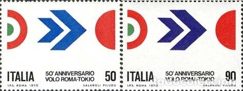 Selos: Italia - 1045/46 - 1970 50&ordm; Aniv. del vuelo Roma-Tokyo-Arturo Ferrar&iacute;n-Lujo