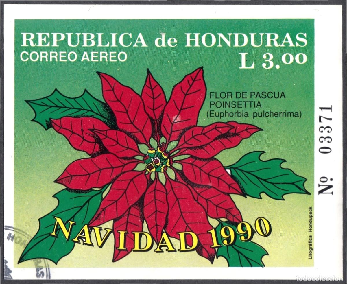 Selos: Honduras HB 42A 1990 Navidad Christmas Flor Flower usados