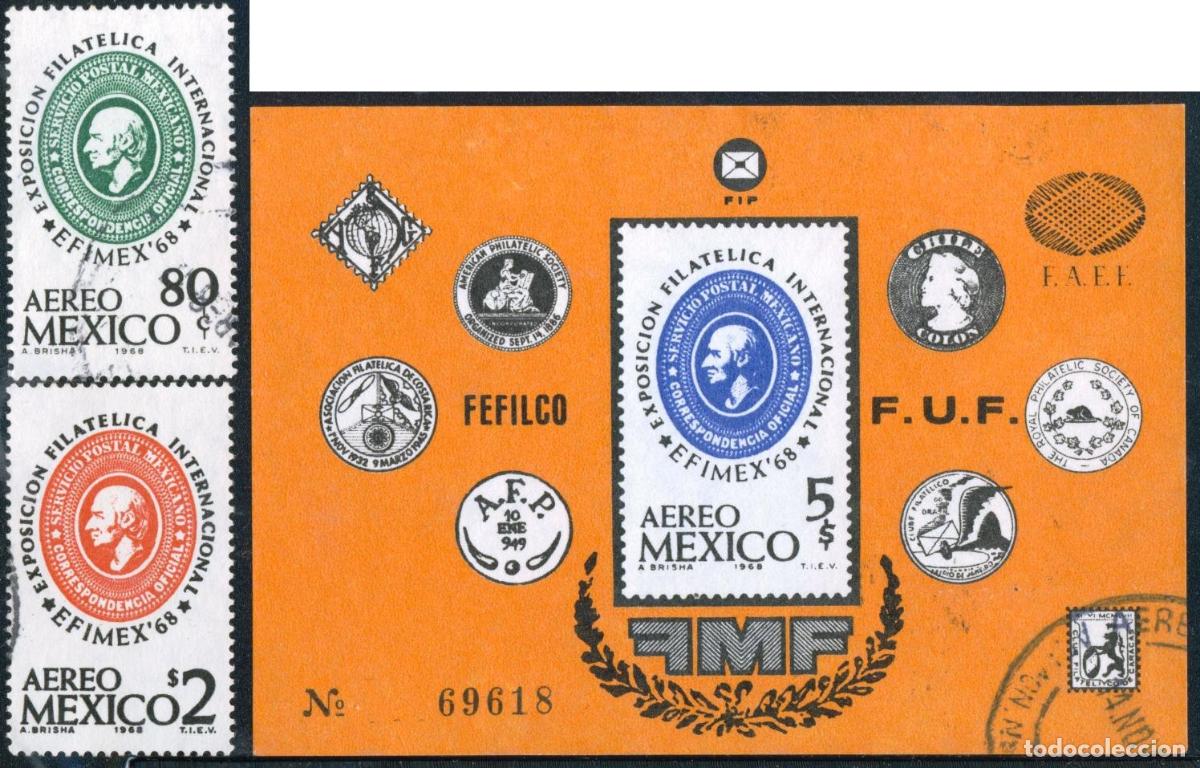 Sellos: VAR2 Mexico 285/86 + HB 15 1968 Efimex 68 Exposici&oacute;n Filat&eacute;lica Internacional