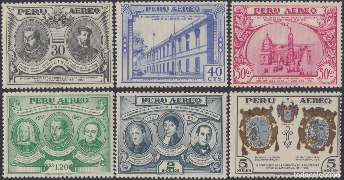 Sellos: Per&uacute; A- 98/03 1953 IV Centenario de la Universidad Mayor de San Marcos MH