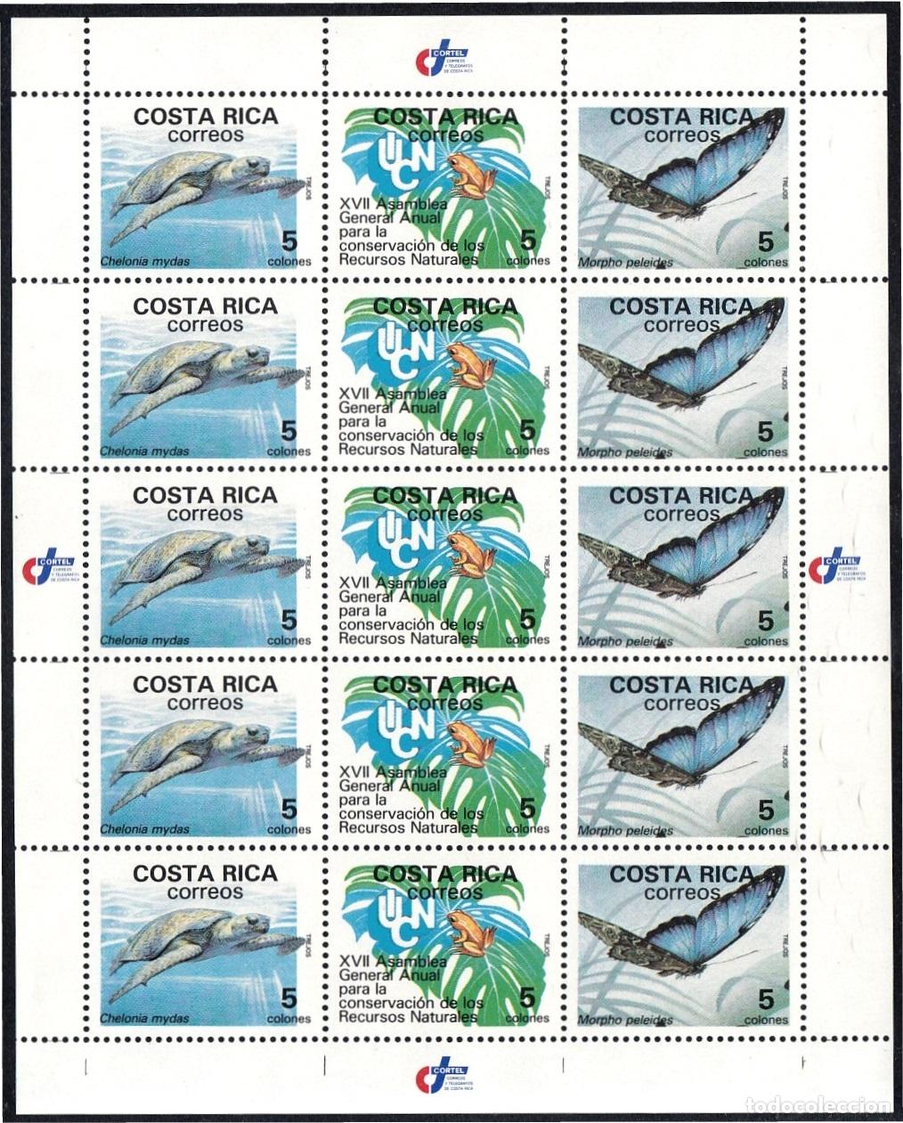 Selos: Costa Rica 497/99 1988 Minipliego Mariposa Rana Gal&aacute;pago MNH