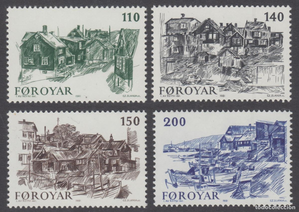 Stamps: Feroe 53/56 1981 Vistas del viejo Torshavn-dibujos de Ingalvur av Reyni-