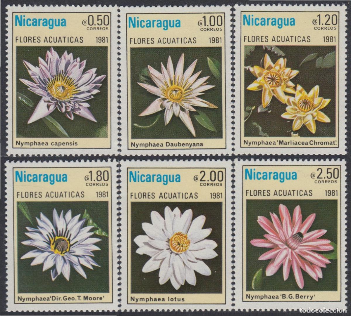 Selos: Nicaragua 1155/60 1981 Flores Acu&aacute;ticas Flowers MNH
