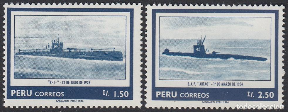 Selos: Per&uacute; 833/34 1986 75 Aniversario de las Fuerzas Marinas Sumergibles barco ship