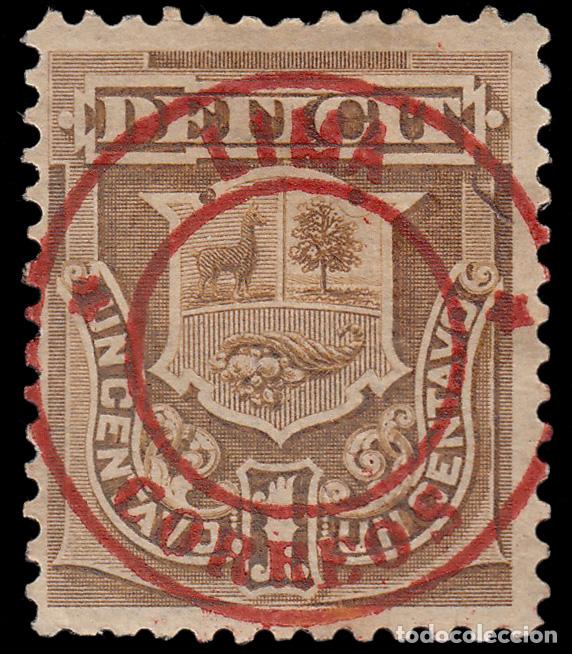 Selos: Per&uacute; Tasas 12 1882 Sellos de 1874-79 Con sobrecarga Lima-Correos en rojo MH