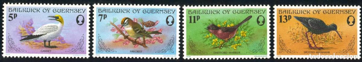 Sellos: FAU3/S Guernesey N&ordm; 160/63 1978 Aves de la isla Lujo