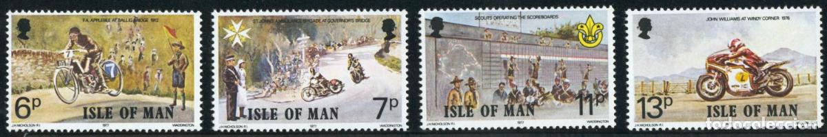 Sellos: BA2/S Man (isla de) N&ordm; 90/93 1977 70&ordm; Aniv. del Tourist Trophy Lujo