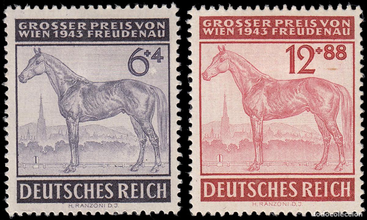Stamps: Alemania Imperio Germany 777/78 1943 Espect&aacute;culo de caballos del Gran Premio de