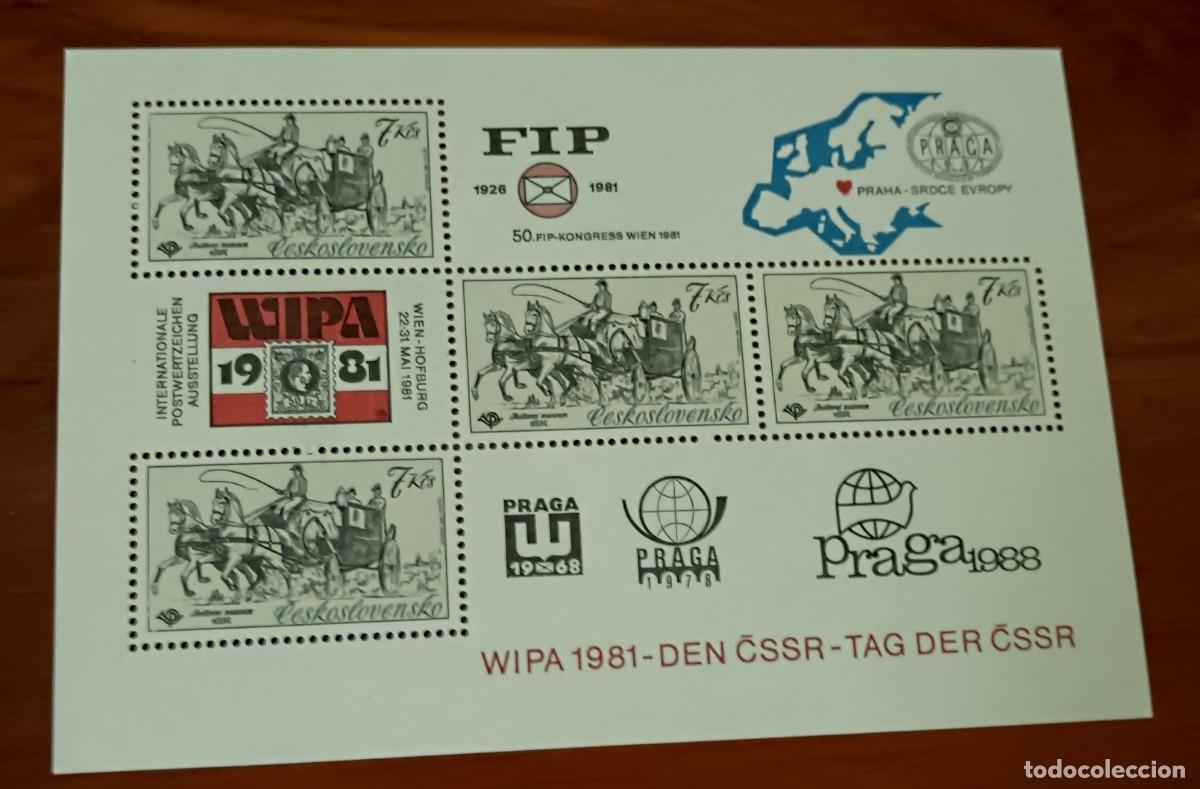 Selos: HOJA SELLOS CHECOSLOVAQUIA EXPOSICI&Oacute;N WIPA A&Ntilde;O 1981 VIENA CARRUAJES 15X10,5 CM.