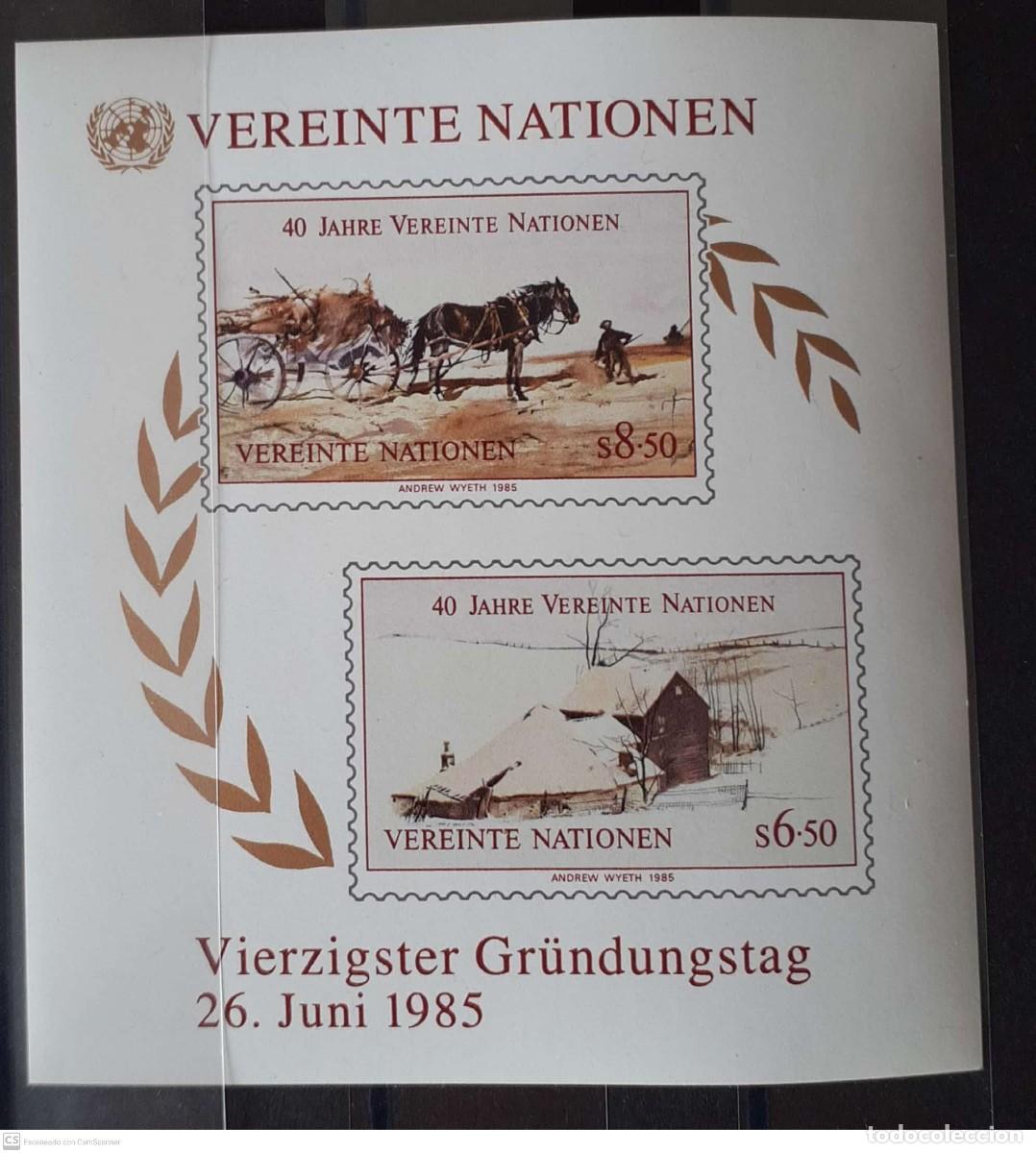 Selos: NACIONES UNIDAS (OF. DE VIENA) H.B. n&ordm; 2** Cuarenta aniversario de la ONU