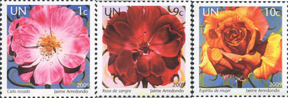 Selos: 222893 MNH NACIONES UNIDAS. Nueva York 2009 PINTURAS DE FLORES DE JAIME ARREDONDO