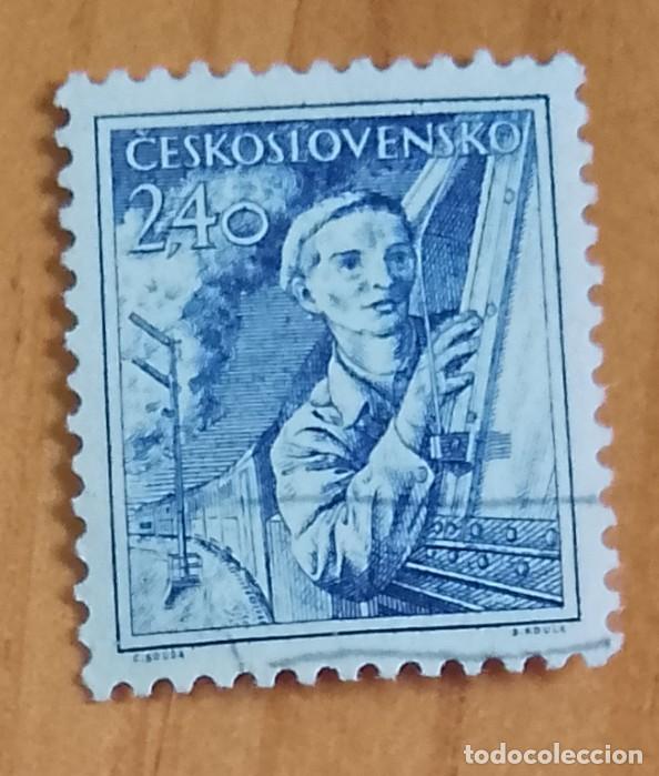 Timbres: CHECOSLOVAQUIA - V/F 2,40 CORONAS - A&Ntilde;O 1954 - OFICIOS, PROFESIONES, MAQUINISTA DE TREN
