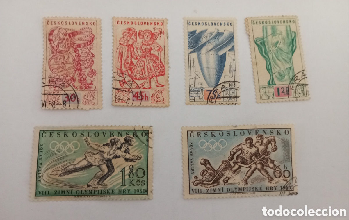 Timbres: 6 sellos Checoslovaquia usados 1948 y 1960 usados