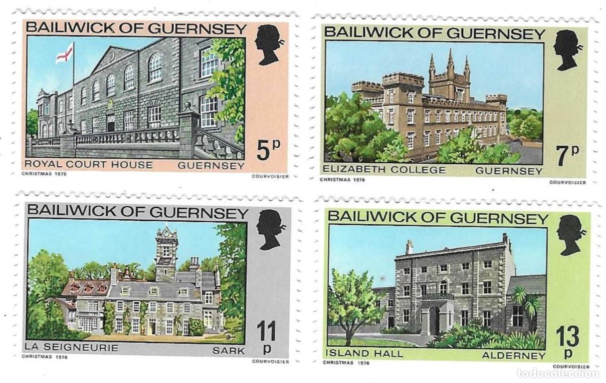 Sellos: Sellos Guernsey 1976. Navidad. Edificios. ref. 2-guern141-4 - Foto 1