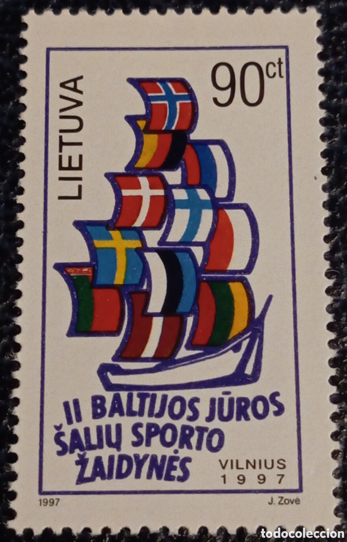Sellos: Lituania 1997 - II Juegos del Mar B&aacute;ltico - Barco Velero - MNH - Cat. Michel 644