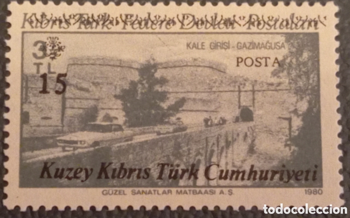Sellos: Chipre del Norte 1980/87 - Revalorizado 15 TL Famagusta - Cat Mi 200 MH