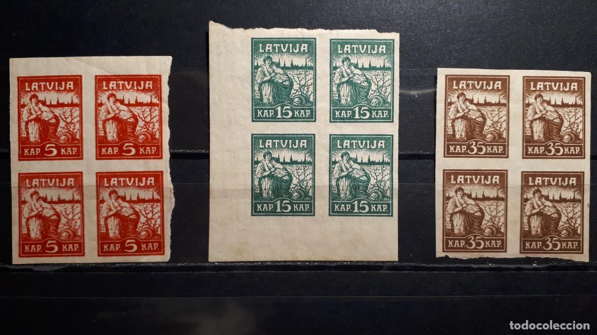 Sellos: LETONIA. A&Ntilde;O 1919. **. YVERT 34/6. Bloque de 4.