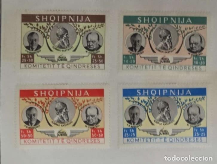 Sellos: O) 1952 ALBANIA, NATIONAL HERO, GJERGJI KASTRIOTI, FRANKLIN D. ROOSEVELT, WINSTON CHURCHILL, RESISTA
