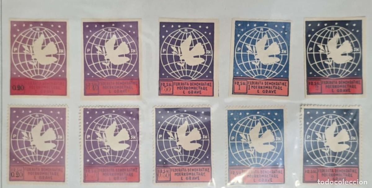 Sellos: O) 1946 ALBANIA, PERFORATED AND IMPERFORATED, INTERNATIONAL WOMEN'S CONGRESS, GLOBE, DOVE AND OLIVE