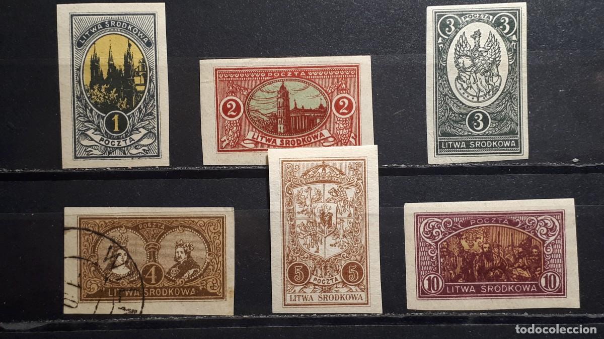 Sellos: LITUANIA. Ocup. POLACA. A&Ntilde;O 1921. *. S.D. YVERT 28/32, 34.