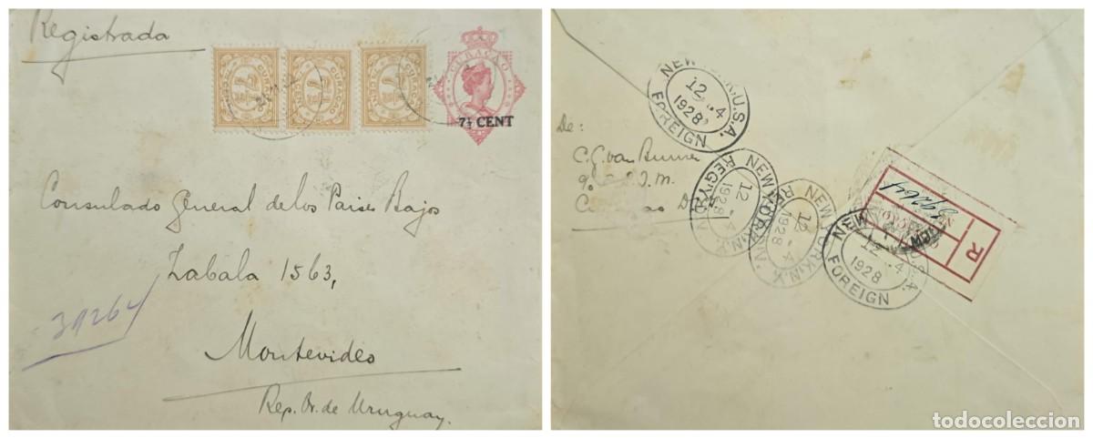 Sellos: O) 1928 NETHERLANDS - CURACAO, QUEEN WILHELMINA, NUMERAL VALUE 7 1/2c. POSTAL STATIONERY REGISTERED