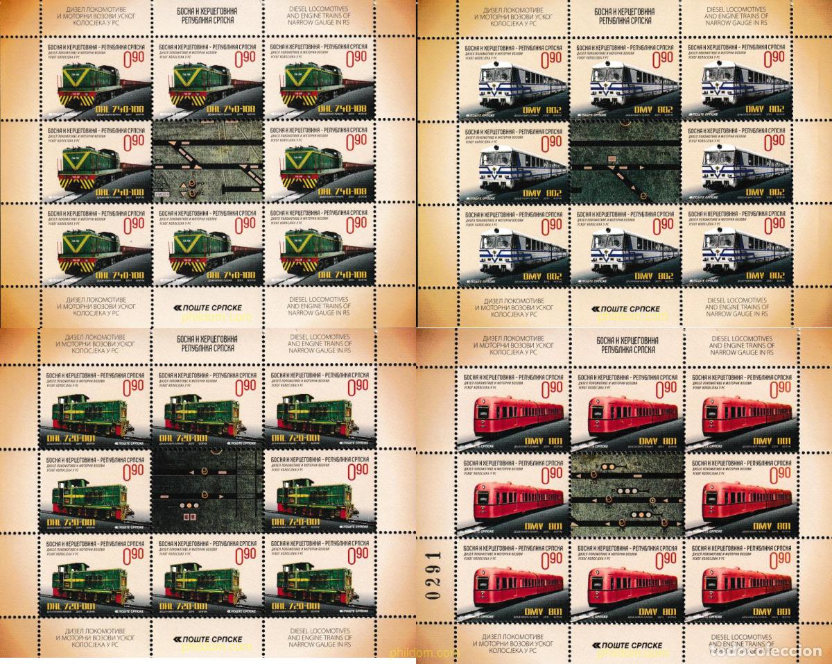 Sellos: 603846 MNH BOSNIA-HERZEGOVINA. Adm Serbia 2011 LOCOMOTORAS DI&Eacute;SEL Y TRENES DE MOTOR DE V&Iacute;A ESTREC