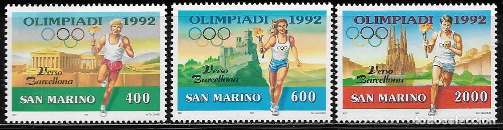 Sellos: SAN MARINO 1991, Ivert 1266/68 - JUEGOS OL&Iacute;MPICOS BARCELONA 92. MNH.
