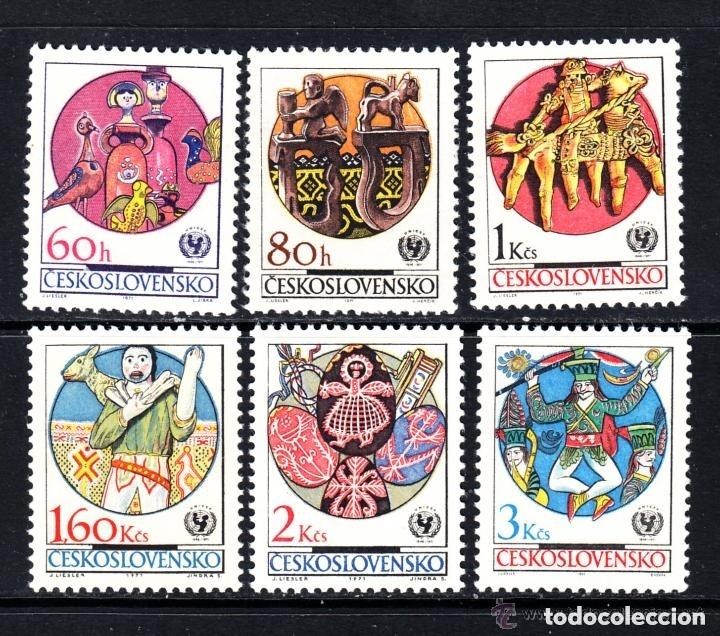 Sellos: Checoslovaquia 1971 Ivert 1883/8 *** 25&ordm; Aniversario de la U.N.I.C.E.F. - Arte Popular