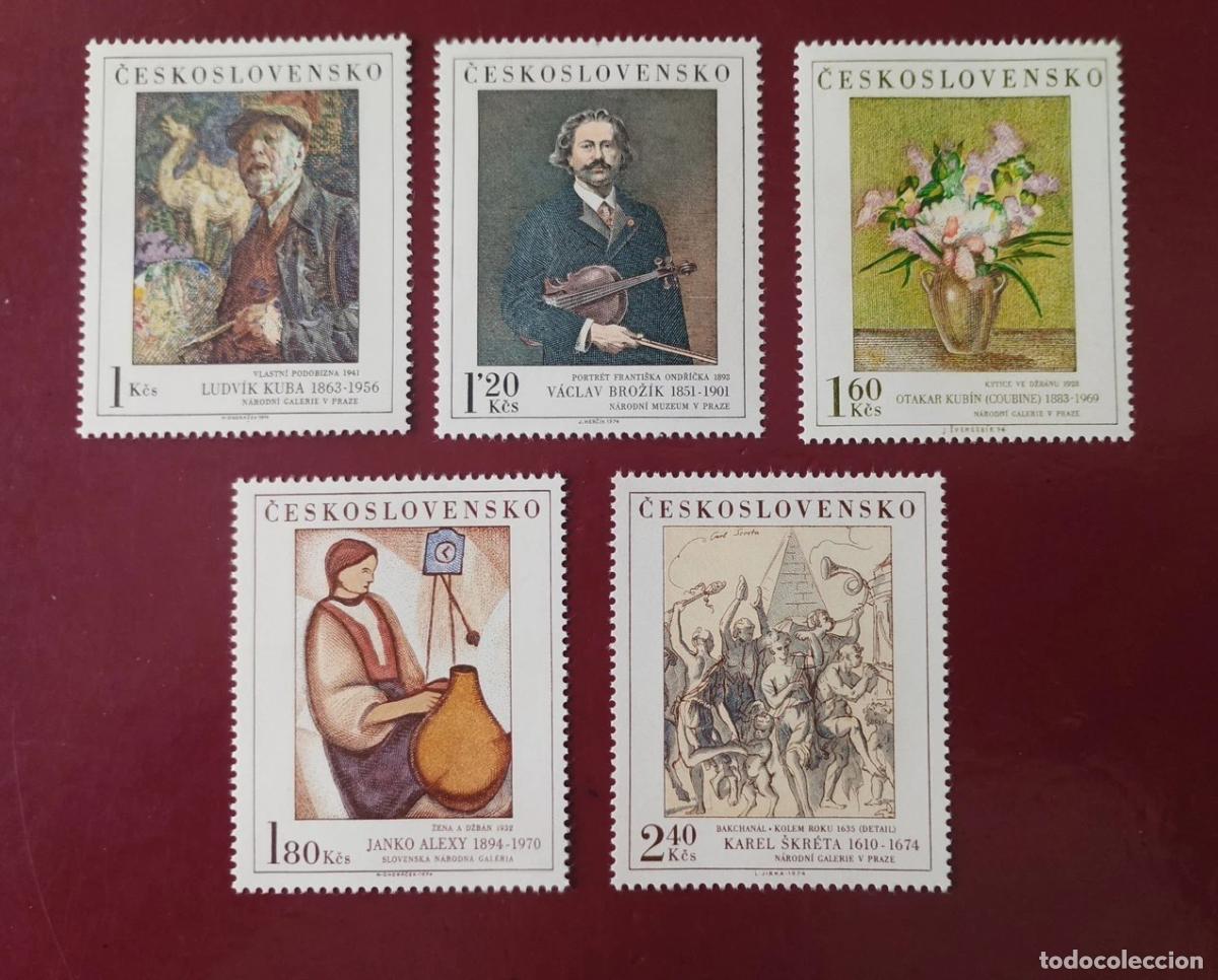 Sellos: Checoslovaquia 1974 Ivert 2077/81 *** Cuadros de Galer&iacute;as Nacionales - Pintura