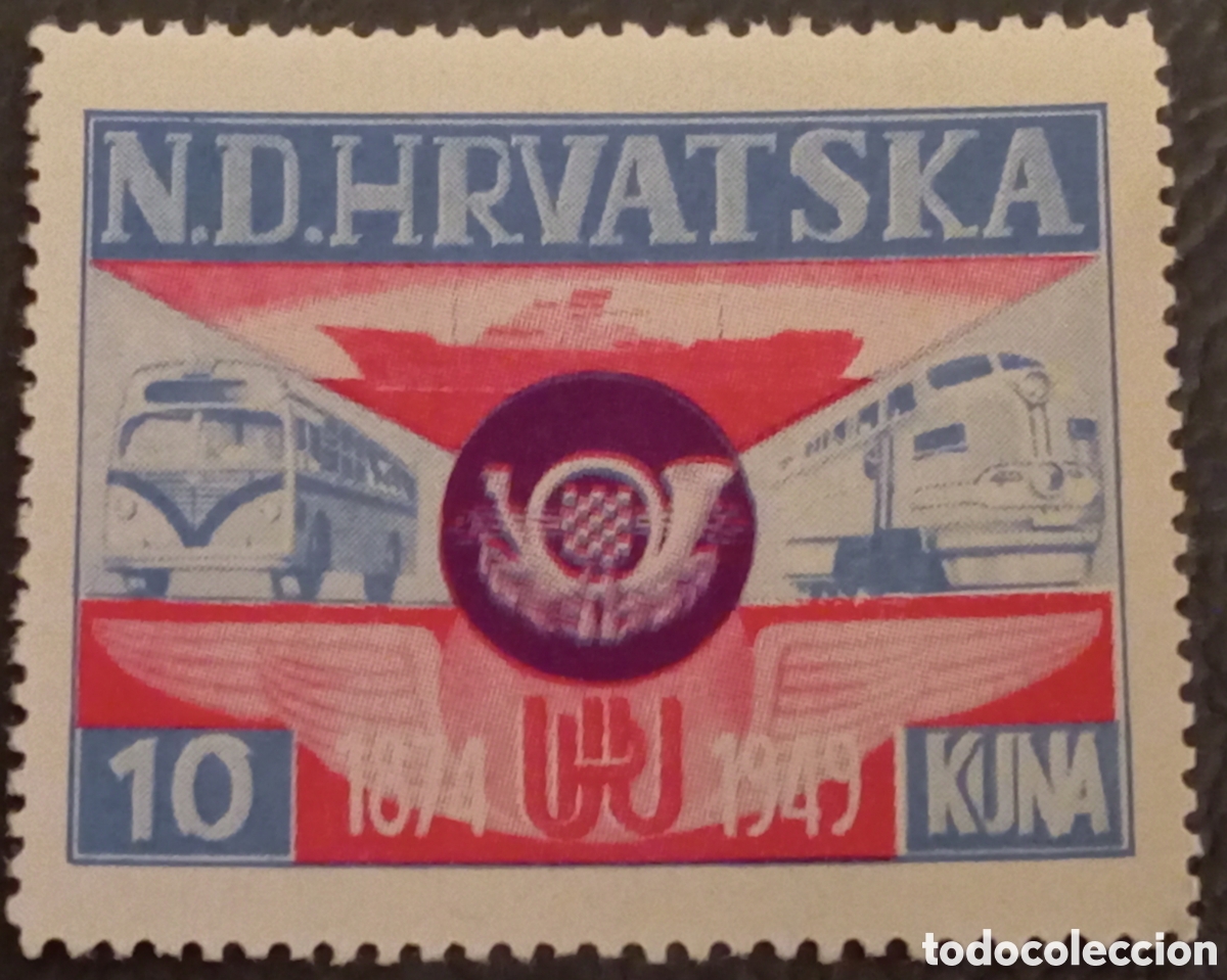 Sellos: Croacia 1949 - Gobierno en el Exilio, 75&ordm; Aniv. UPU, 10 Kunas - MNH