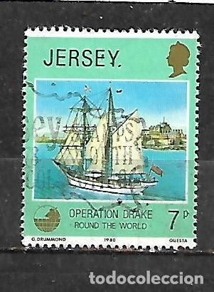 Sellos: 1980: JERSEY Sociedad geogr&aacute;fica - Velero &rdquo;Ojo del viento&rdquo; (usado)