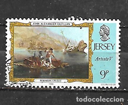 Sellos: 1984: JERSEY Lazos de uni&oacute;n con Australia - Robinson Crusoe sale del naufragio (usado)