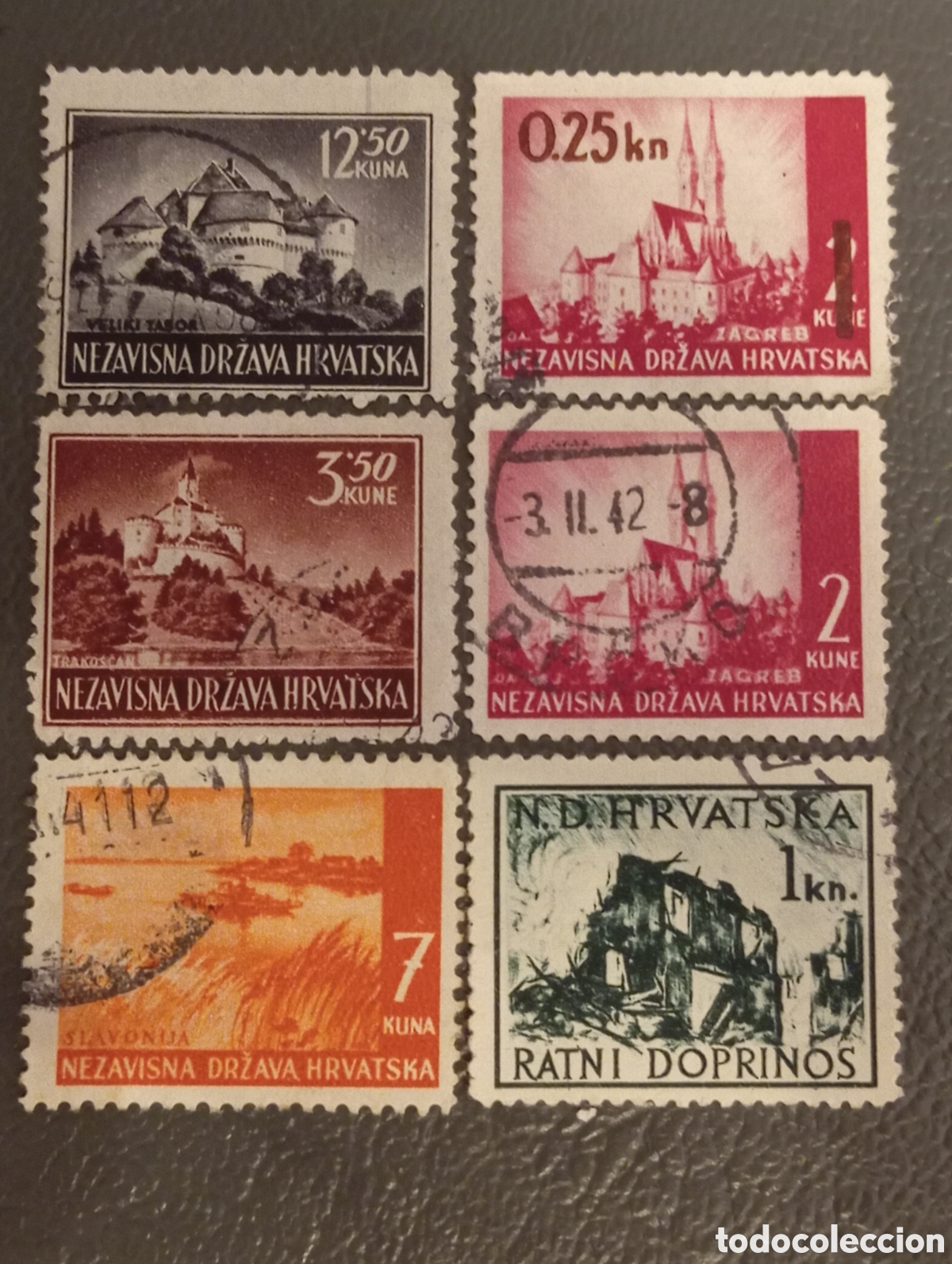 Sellos: Lote 6 Sellos Croacia NDH 1941-44, Michel 78/80, 82, 98 y 153 Usados/MNH