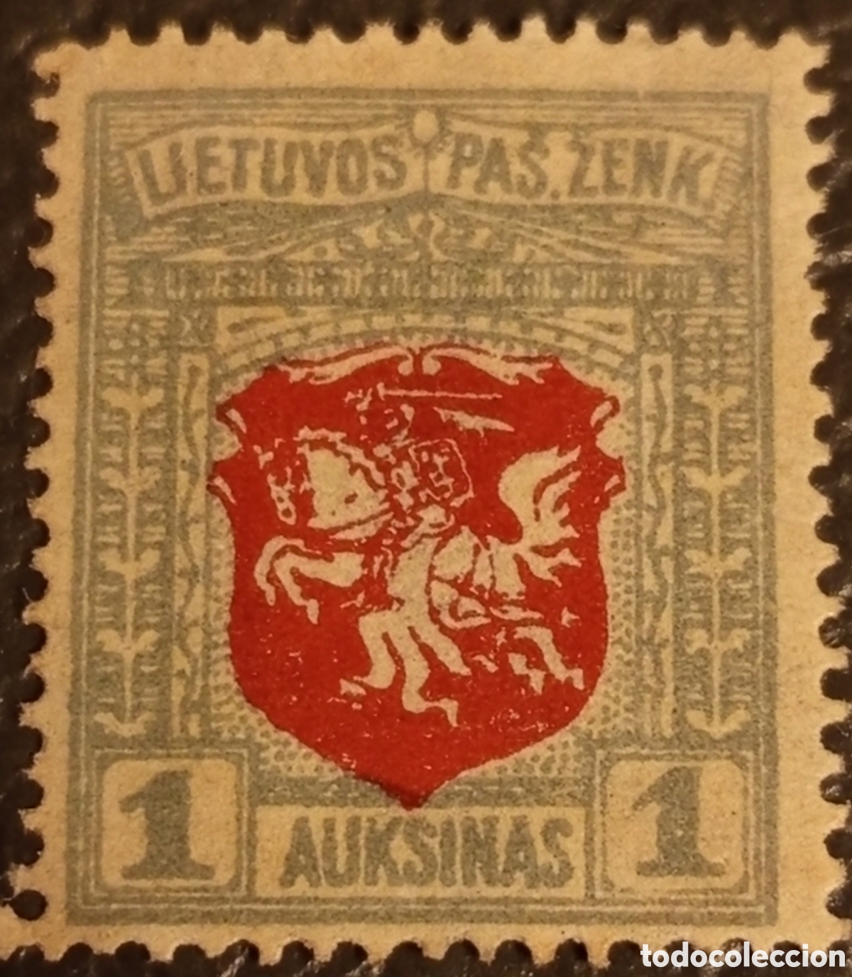 Sellos: Lituania 1919 - Sello 1 Auksinas, Escudo Vytis. Edici&oacute;n Berl&iacute;n. MH (MiNr. 58)