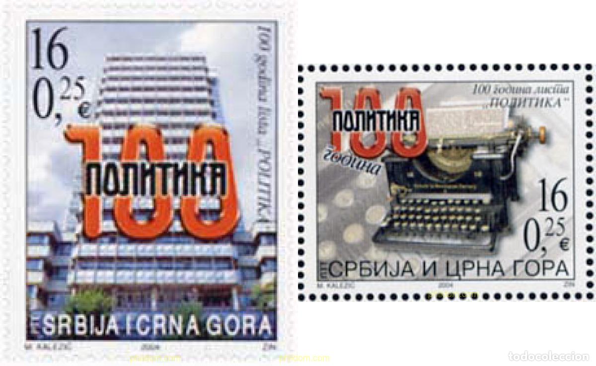 Sellos: 143536 MNH SERBIA Y MONTENEGRO 2004 CENTENARIO DEL PERIODICO &rdquo;POLITIKA&rdquo;