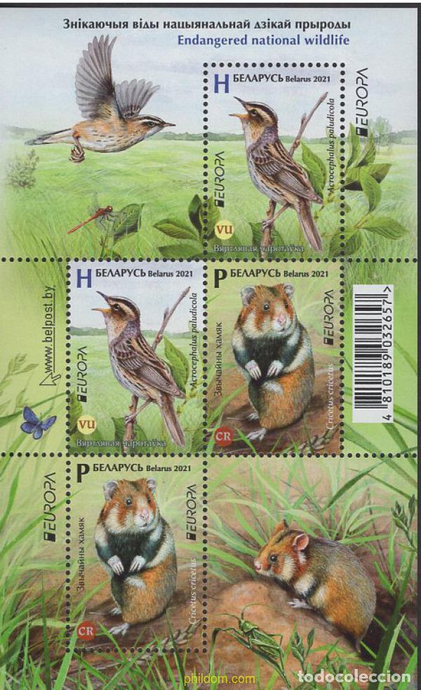 Sellos: 787172 MNH BIELORRUSIA 2021 EUROPA CEPT 2021 - FAUNA NACIONAL EN PELIGRO DE EXTINCION