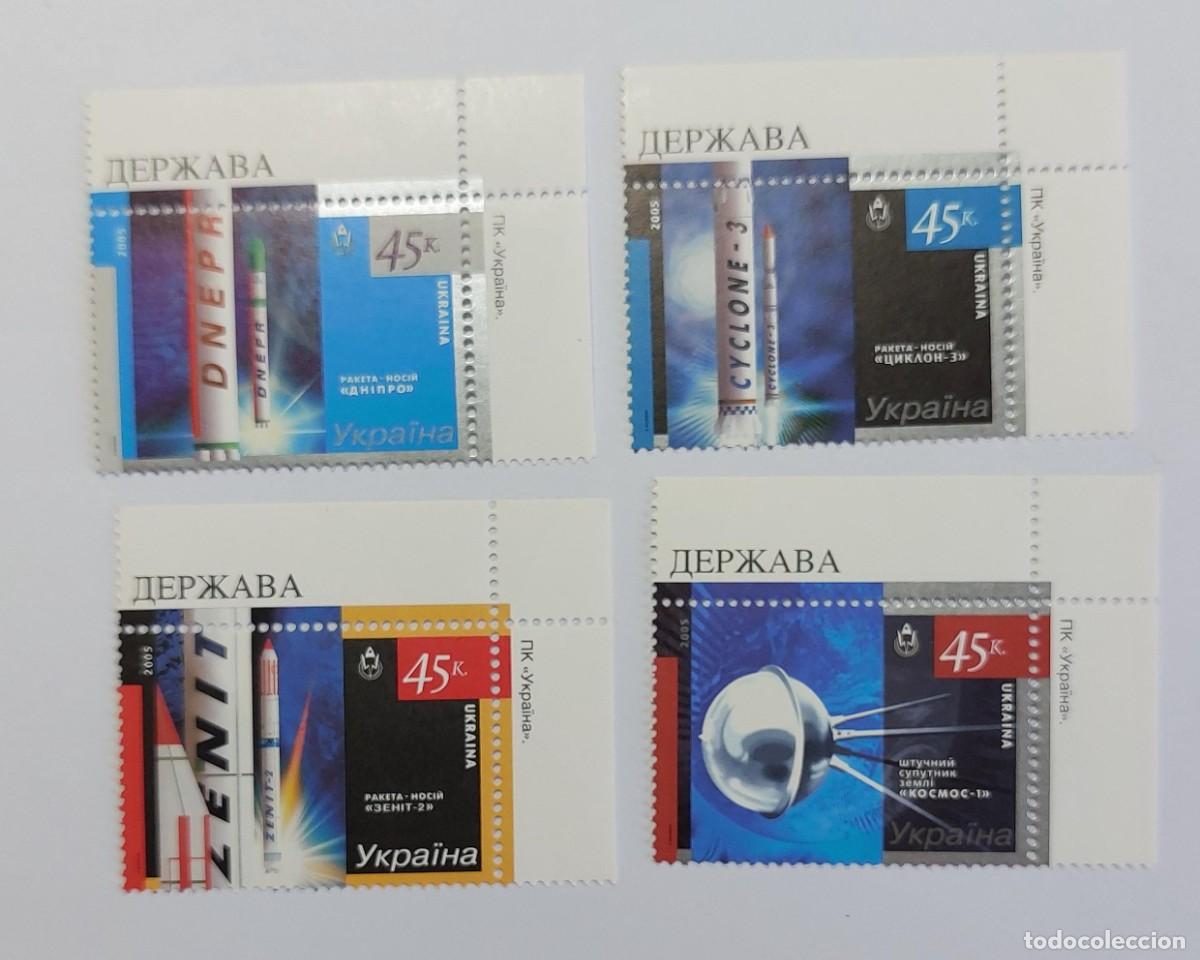 Sellos: Ucrania 2005 El espacio, los cohetes Dnepr, Cyclone-3 y Zenit-2, y el sat&eacute;lite artificial ** MNH