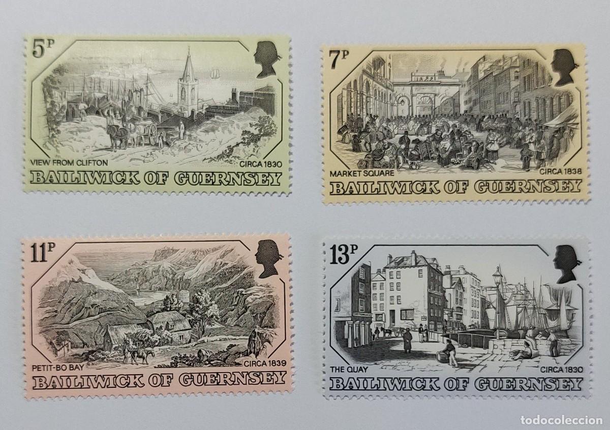 Sellos: Guernsey 1978 Grabados. Caballo, mercado, puerto, barco ** MNH