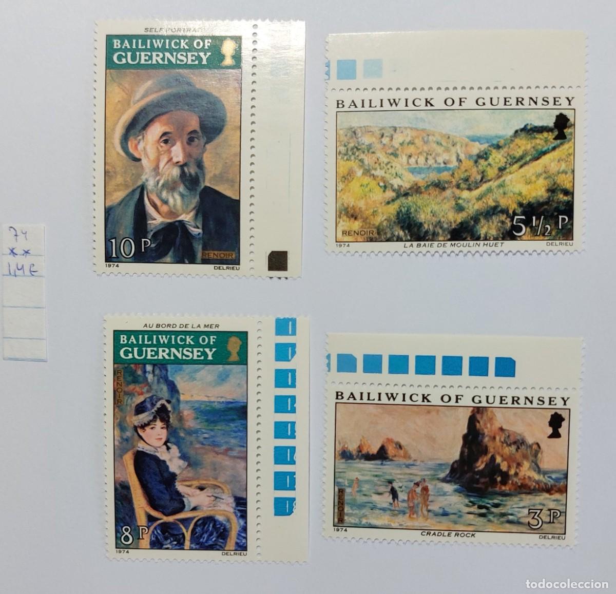 Sellos: Guernsey 1974 El artista impresionista Pierre-Auguste Renoir. ** MNH