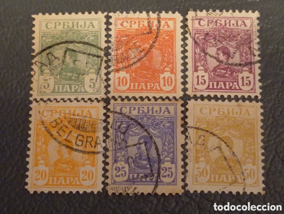 Sellos: Serbia 1901 - Lote 6 Sellos Usados Rey Alejandro I (Michel 52/59) Matasellos Belgrado