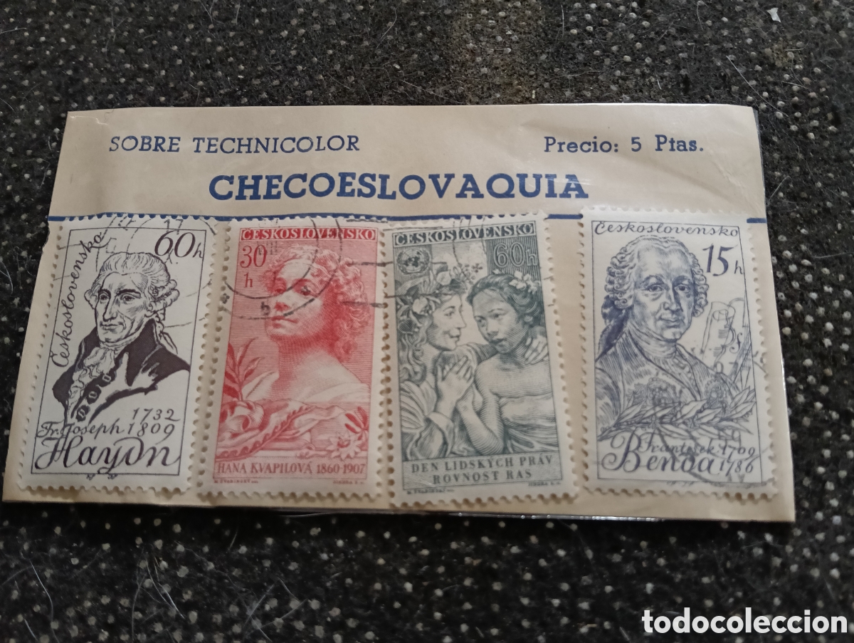 Sellos: Lote 4 sellos de Checoslovaquia, todos circulados.