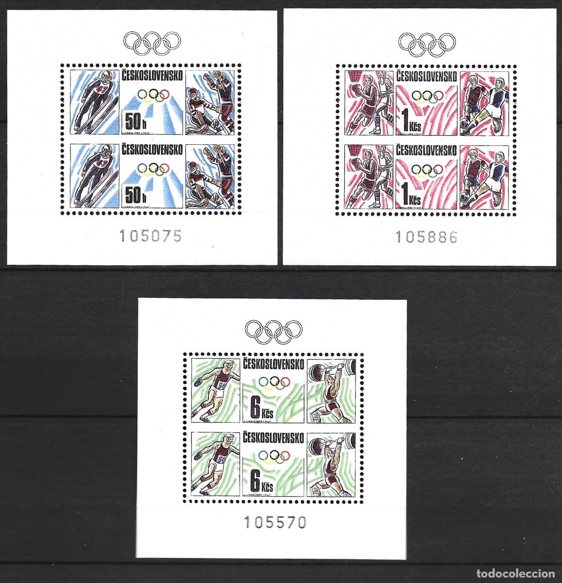 Sellos: Checoslovaquia 1988 - Mi BL 74 a 76 - YT BF 2752 a 2754 - Juegos Ol&iacute;mpicos - MNH**