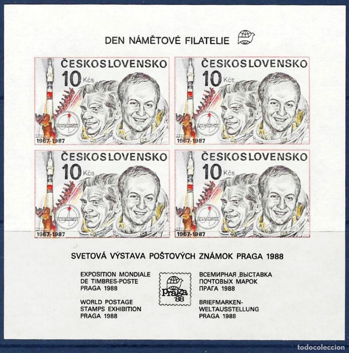 Sellos: Checoslovaquia 1988 - Mi BL 84 - YT BF 78 C - Interkosmos - Praga 88 - MNH**