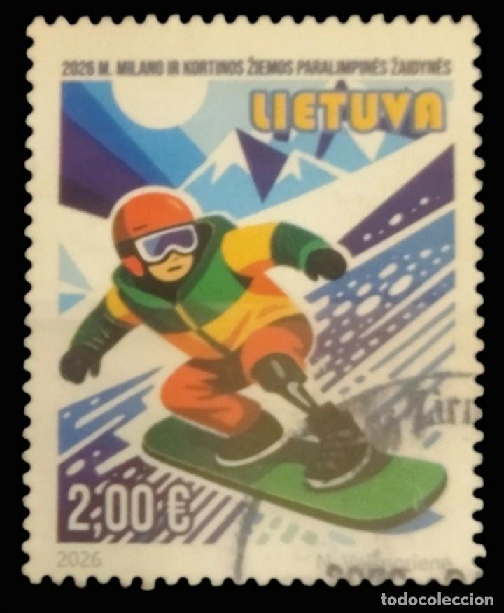 Sellos: LITUANIA 2026 Juegos Paraol&iacute;mpicos de Invierno. Mil&aacute;n & Cortina D&acute;Ampezzo. USADO.