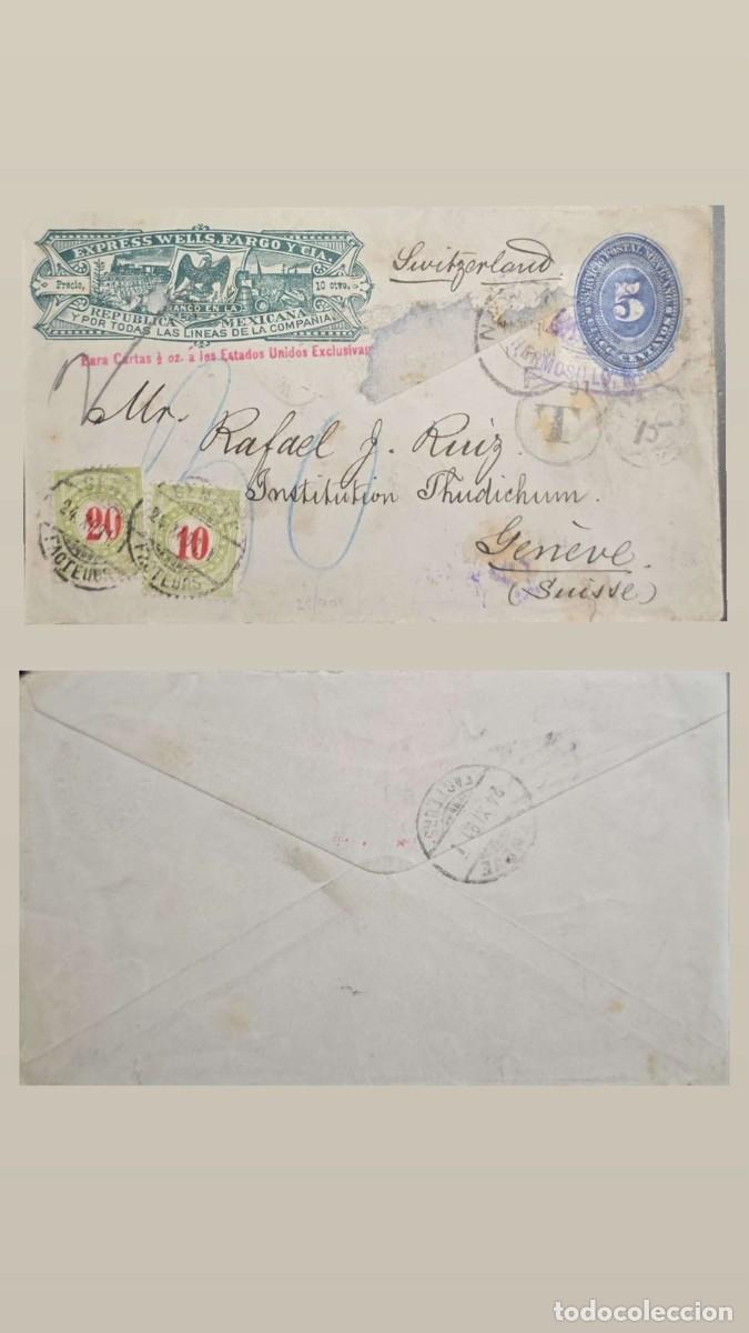 Sellos: KV)MEXICO COVER SENT BY MAIL AND WELLS FARGO EXPRESS FROM MEXICO TO GENEVA SWITZERLAND WITH POSTAL S